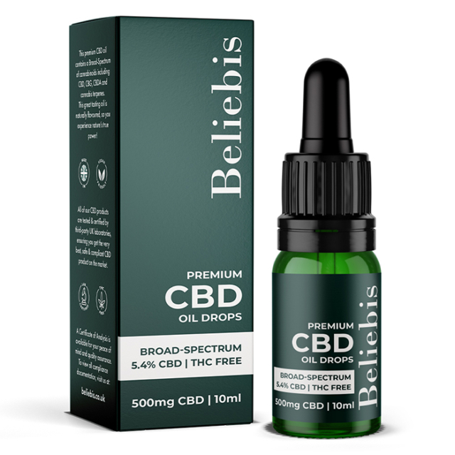 500mg CBD Oil UK box and 10ml bottle with a white background