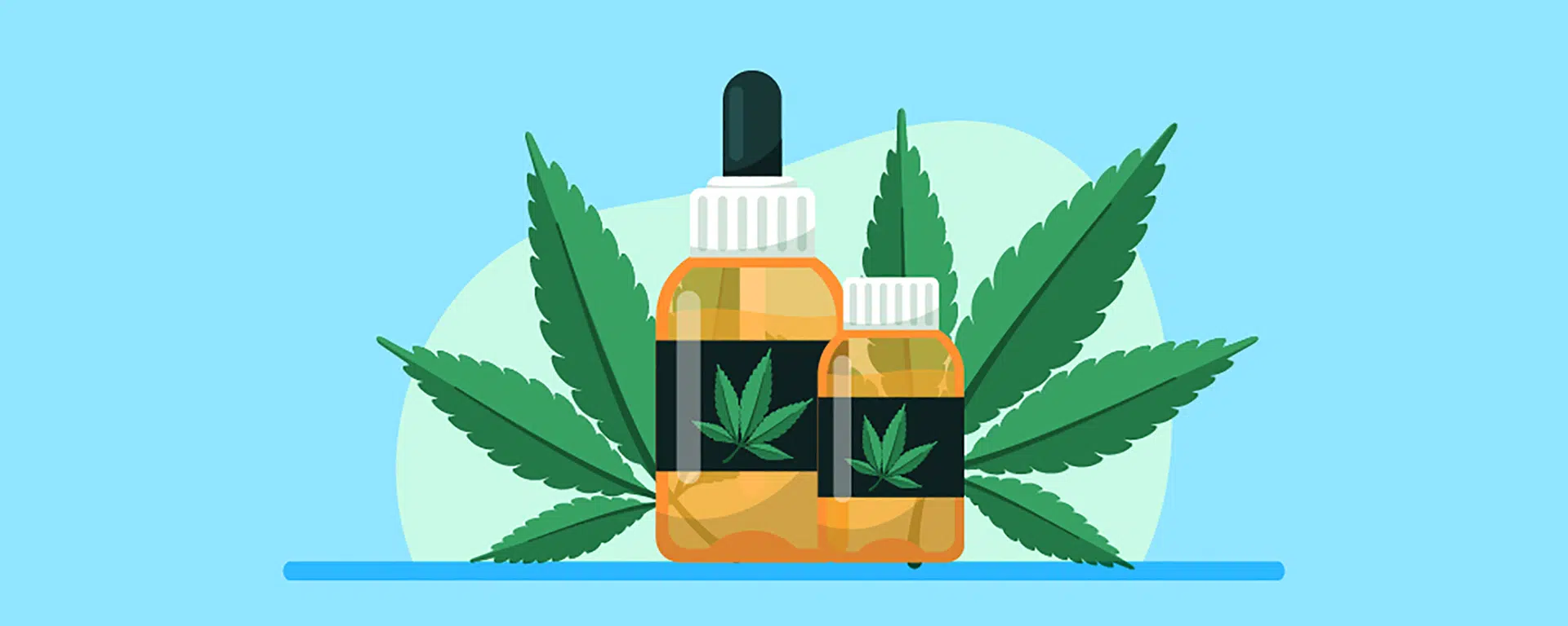 What is CBD? Article Featured Image with CBD oil bottles and hemp leaves